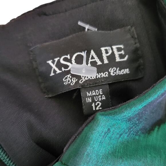XSCAPE By Joanna Chen Dress Size 12 Emerald Green Strapless Ruffle Mini Holo - Picture 6 of 7